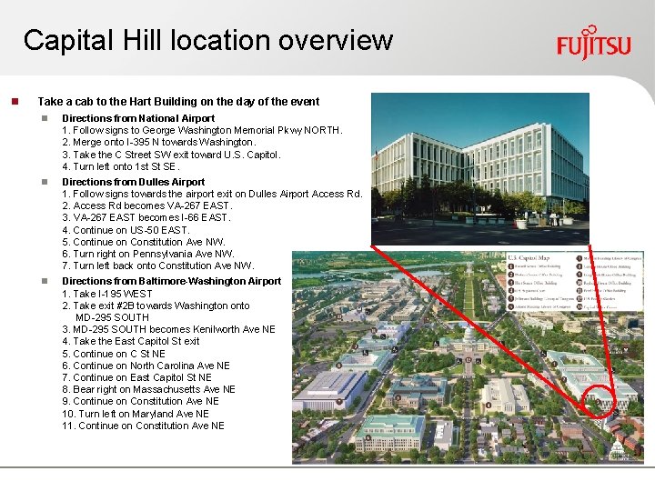 Capital Hill location overview n Take a cab to the Hart Building on the