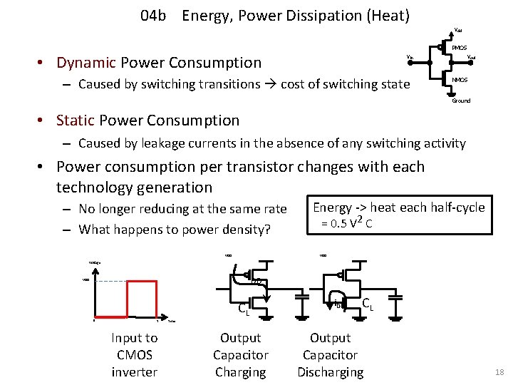 04 b Energy, Power Dissipation (Heat) Vdd PMOS • Dynamic Power Consumption Vin –