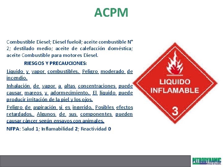 ACPM Combustible Diesel; Diesel fueloil; aceite combustible N° 2; destilado medio; aceite de calefacción