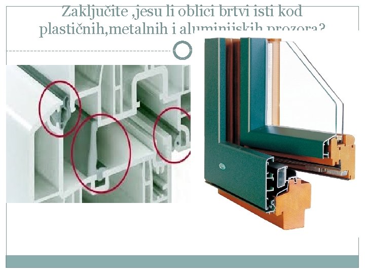 Zaključite , jesu li oblici brtvi isti kod plastičnih, metalnih i aluminijskih prozora? 