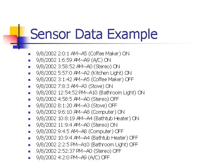 Sensor Data Example n n n n n 9/8/2002 9/8/2002 9/8/2002 9/8/2002 9/8/2002 2: