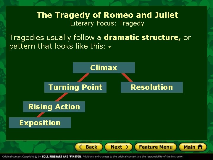 The Tragedy of Romeo and Juliet Literary Focus: Tragedy Tragedies usually follow a dramatic