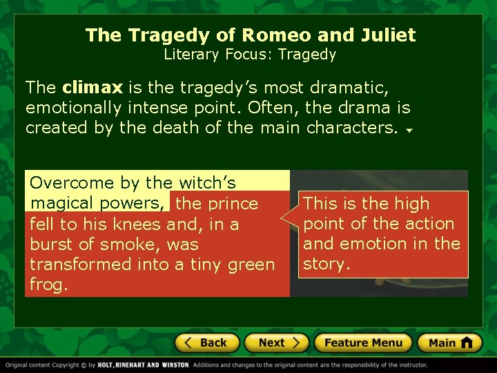The Tragedy of Romeo and Juliet Literary Focus: Tragedy The climax is the tragedy’s