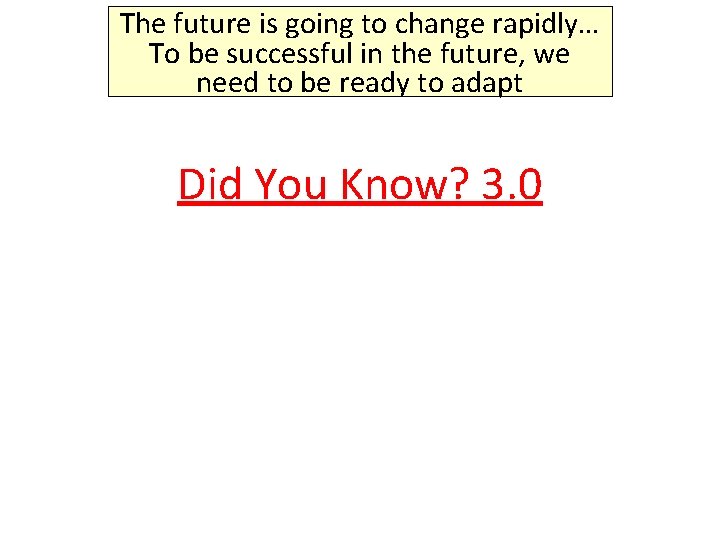 The future is going to change rapidly… To be successful in the future, we