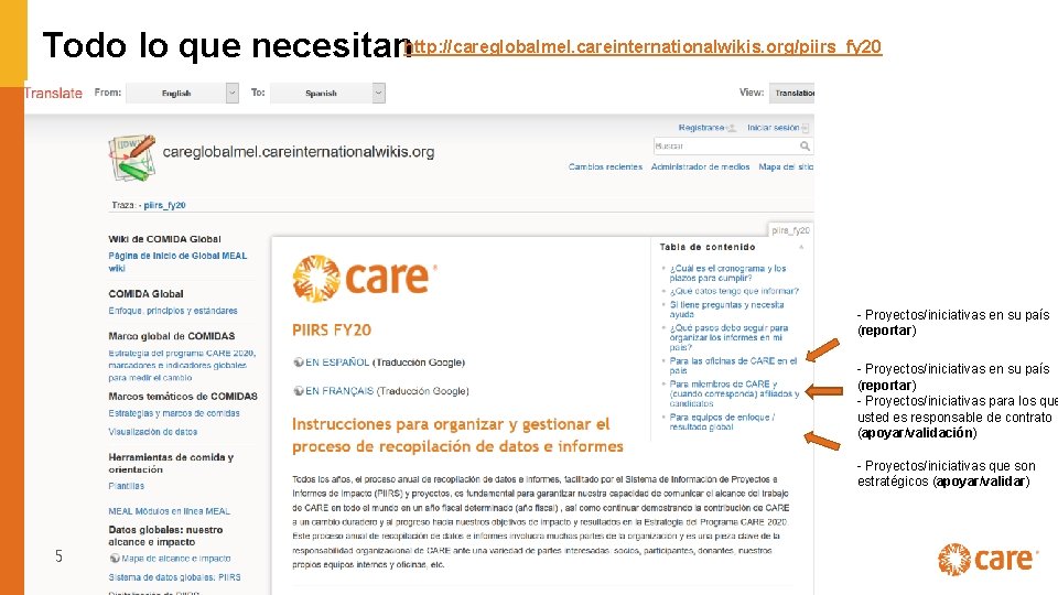 Todo lo que necesitanhttp: //careglobalmel. careinternationalwikis. org/piirs_fy 20 - Proyectos/iniciativas en su país (reportar)