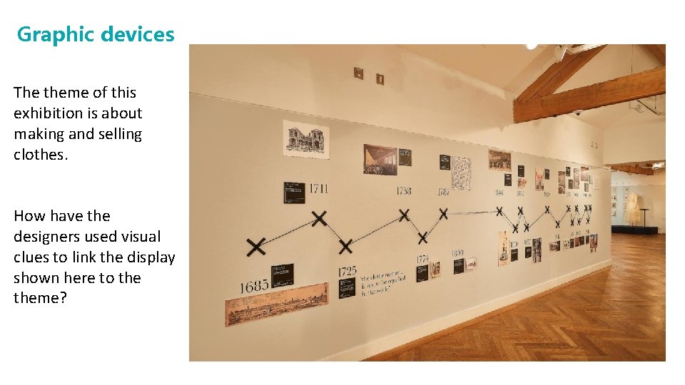 Graphic devices The theme of this exhibition is about making and selling clothes. How