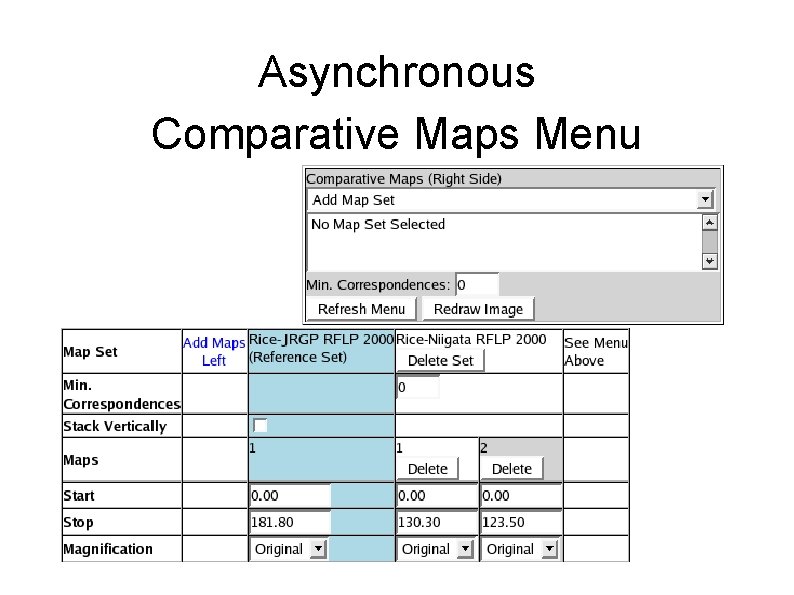 Asynchronous Comparative Maps Menu 
