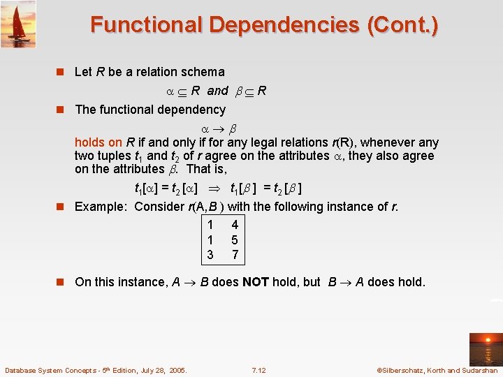 Functional Dependencies (Cont. ) n Let R be a relation schema R and R