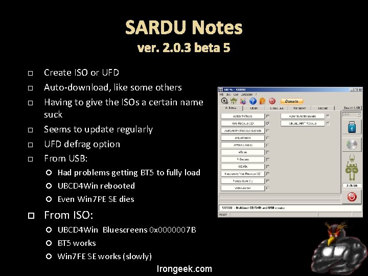 SARDU Notes ver. 2. 0. 3 beta 5 Create ISO or UFD Auto-download, like