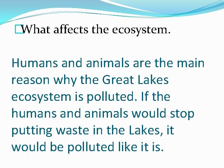 �What affects the ecosystem. Humans and animals are the main reason why the Great