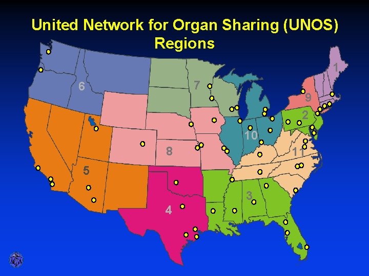 United Network for Organ Sharing (UNOS) Regions 1 7 6 9 2 10 8