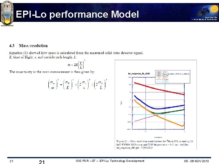 EPI-Lo performance Model 21 ISIS PDR – 07 – EPI-Lo Technology Development Solar Probe