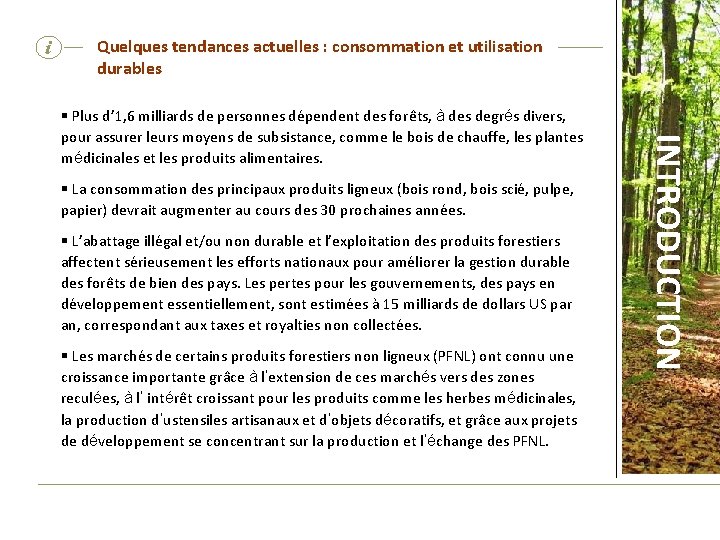 i Quelques tendances actuelles : consommation et utilisation durables § La consommation des principaux