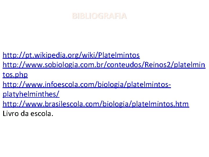 BIBLIOGRAFIA http: //pt. wikipedia. org/wiki/Platelmintos http: //www. sobiologia. com. br/conteudos/Reinos 2/platelmin tos. php http: