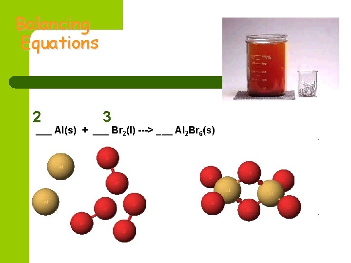 Balancing Equations 2 3 ___ Al(s) + ___ Br 2(l) ---> ___ Al 2