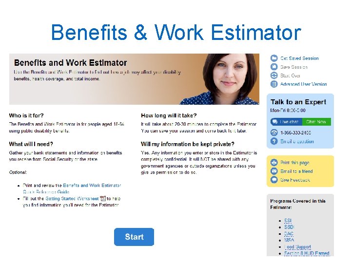 Benefits & Work Estimator 