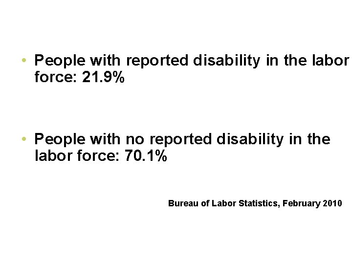  • People with reported disability in the labor force: 21. 9% • People