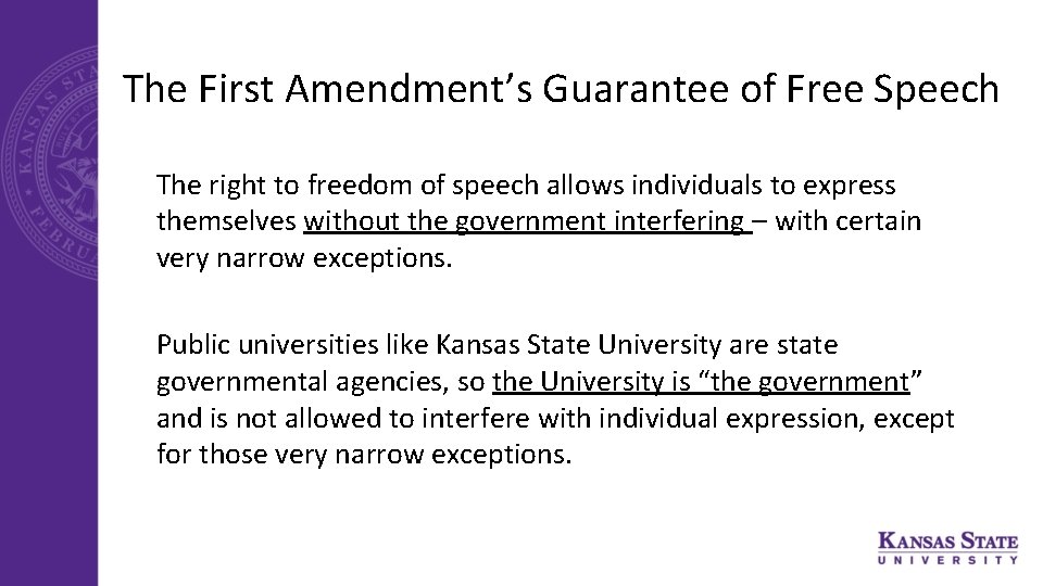 The First Amendment’s Guarantee of Free Speech The right to freedom of speech allows