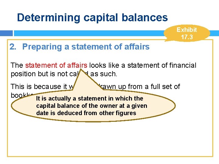 Determining capital balances Exhibit 17. 3 2. Preparing a statement of affairs The statement