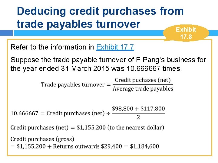 Deducing credit purchases from trade payables turnover Exhibit 17. 8 Refer to the information