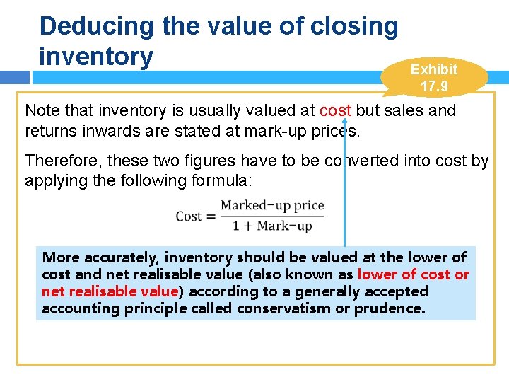 Deducing the value of closing inventory Exhibit 17. 9 Note that inventory is usually