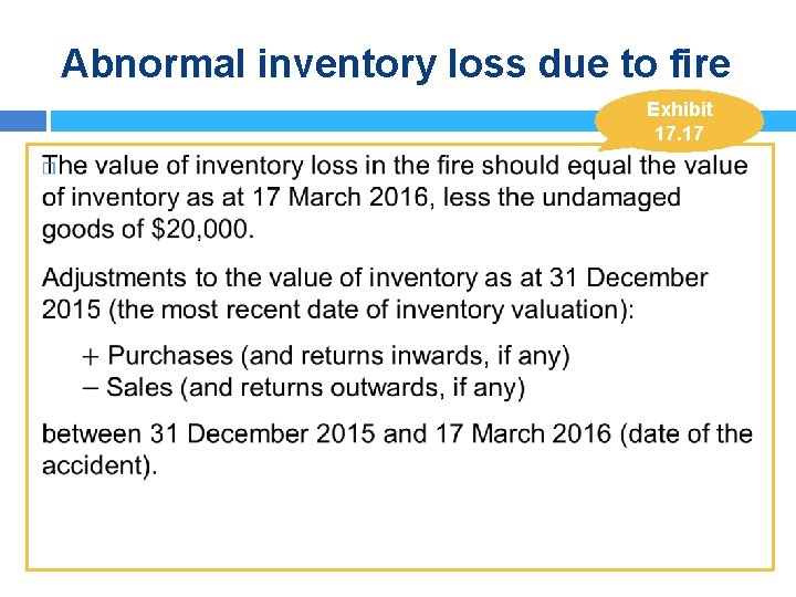 Abnormal inventory loss due to fire Exhibit 17. 17 