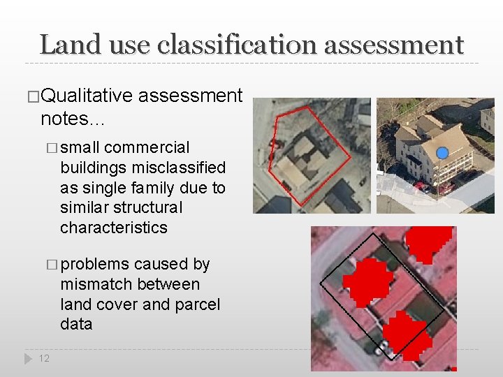 Land use classification assessment �Qualitative assessment notes… � small commercial buildings misclassified as single