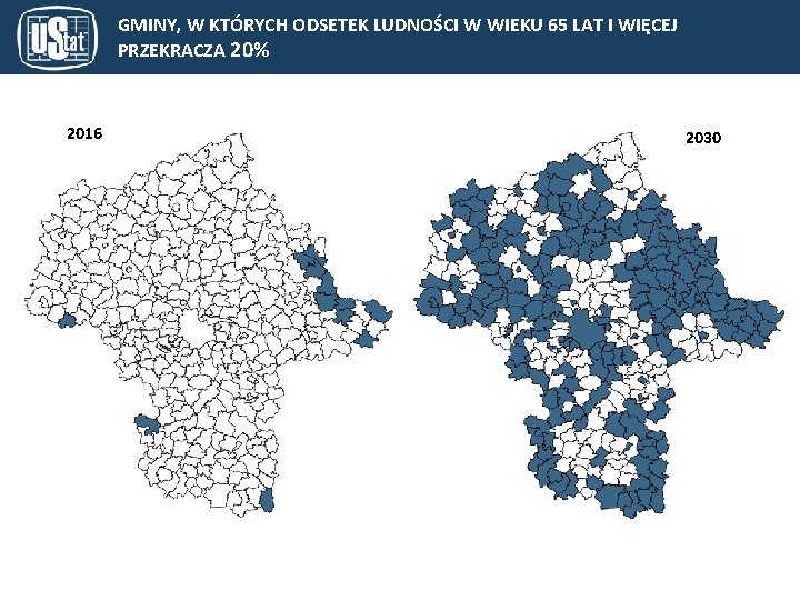 GMINY, W KTÓRYCH ODSETEK LUDNOŚCI W WIEKU 65 LAT I WIĘCEJ PRZEKRACZA 20% 2016