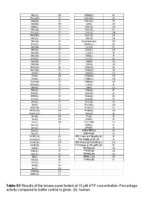 Table S 1 Results of the kinase panel tested at 10 µM ATP concentration.