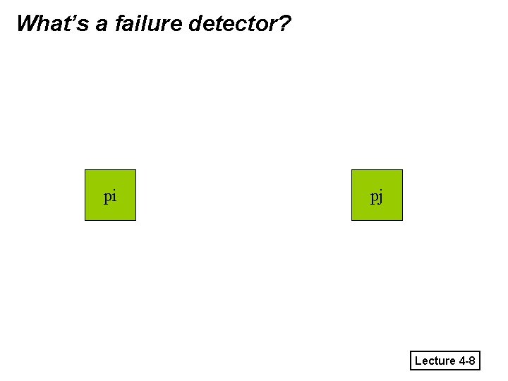 What’s a failure detector? pi pj Lecture 4 -8 