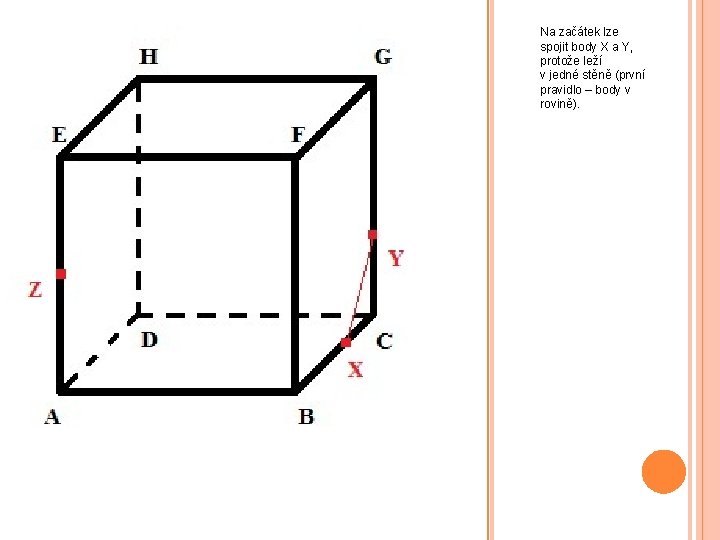 Na začátek lze spojit body X a Y, protože leží v jedné stěně (první