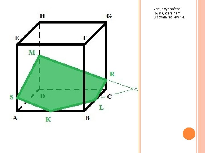 Zde je vyznačena rovina, která nám určovala řez krychle. 