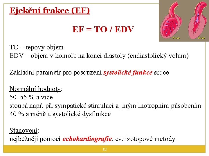 Ejekční frakce (EF) EF = TO / EDV TO – tepový objem EDV –