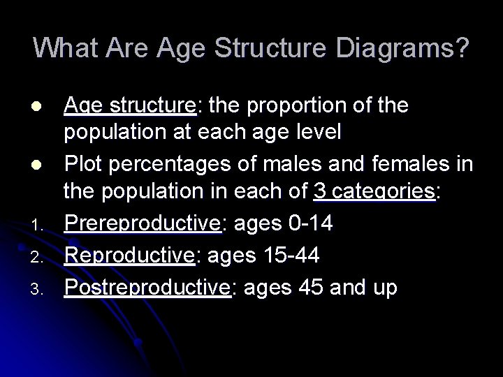 What Are Age Structure Diagrams? l l 1. 2. 3. Age structure: the proportion