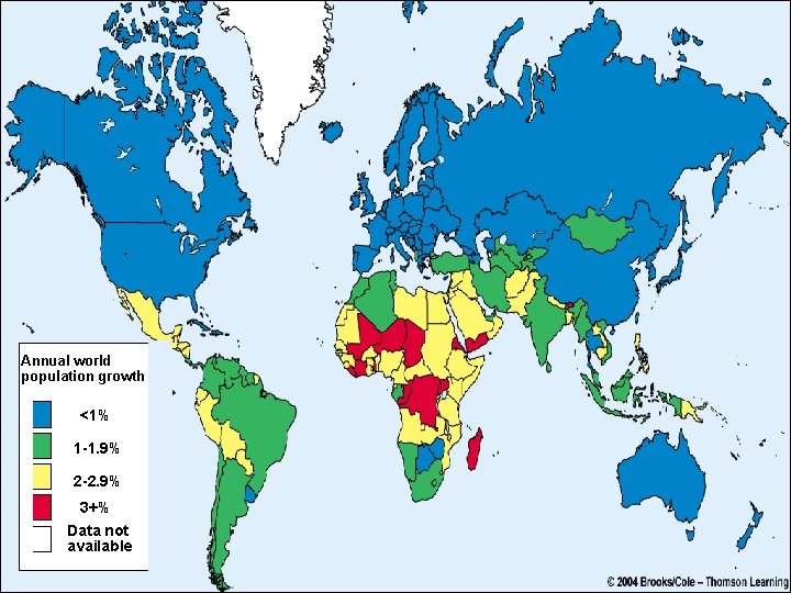 Annual world population growth <1% 1 -1. 9% 2 -2. 9% 3+% Data not