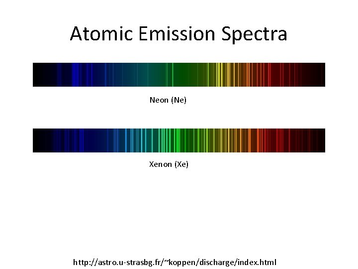 Atomic Emission Spectra Neon (Ne) Xenon (Xe) http: //astro. u-strasbg. fr/~koppen/discharge/index. html 