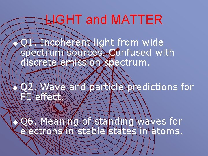 LIGHT and MATTER u u u Q 1. Incoherent light from wide spectrum sources.