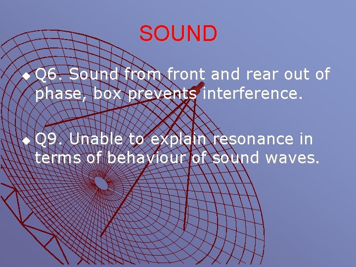 SOUND u u Q 6. Sound from front and rear out of phase, box