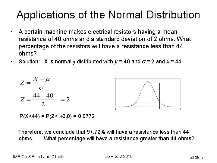 Applications of the Normal Distribution • A certain machine makes electrical resistors having a