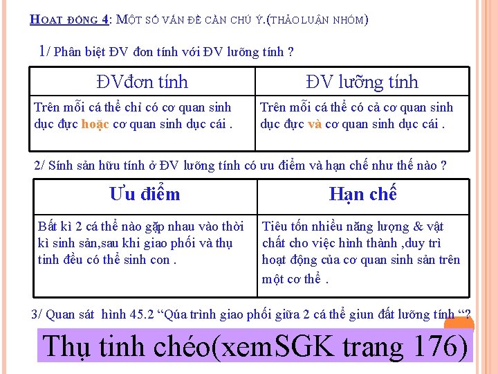 HOẠT ĐỘNG 4: MỘT SỐ VẤN ĐỀ CẦN CHÚ Ý. (THẢO LUẬN NHÓM) 1/