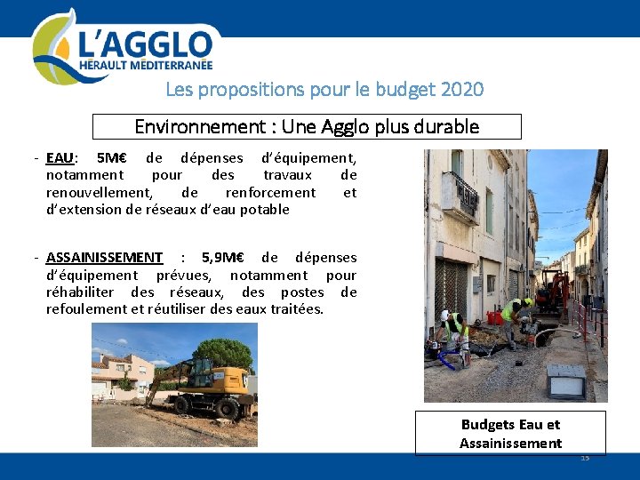 Les propositions pour le budget 2020 Environnement : Une Agglo plus durable - EAU: