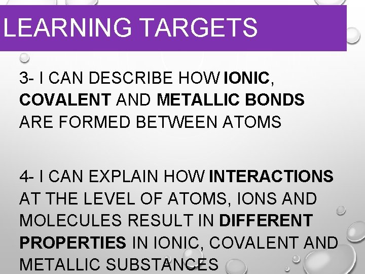 IONIC COVALENT AND METALLIC BONDING DAY 12 ASSESSMENT