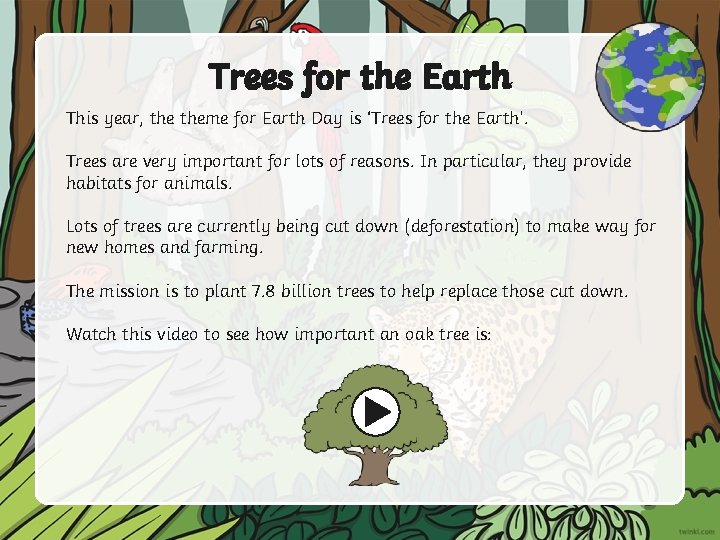 Trees for the Earth This year, theme for Earth Day is ‘Trees for the