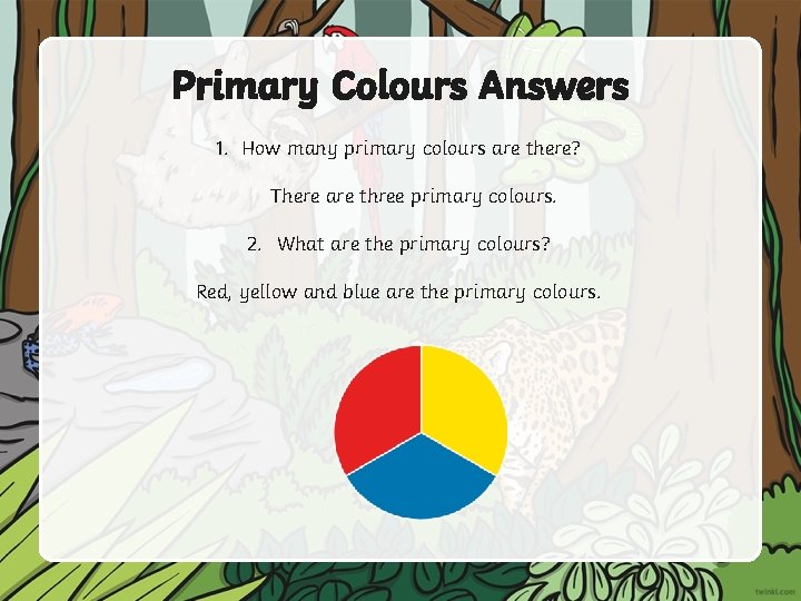 Primary Colours Answers 1. How many primary colours are there? There are three primary