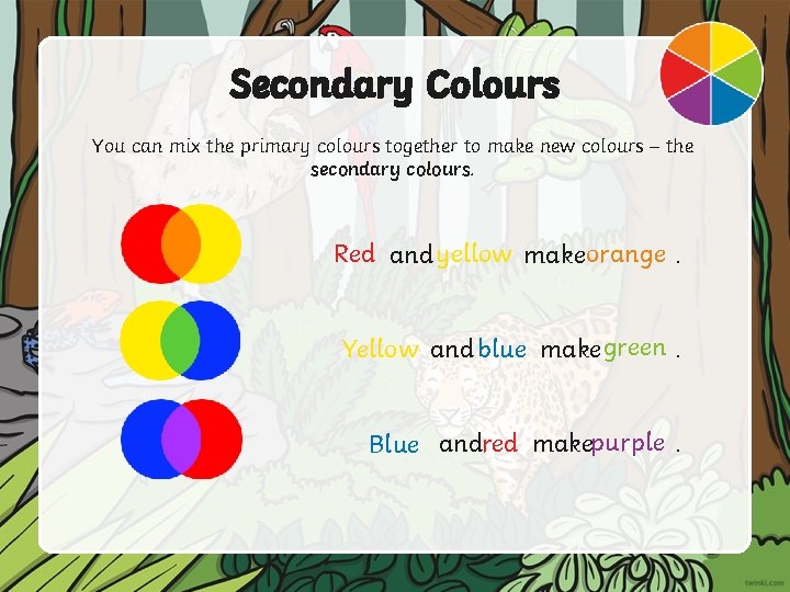 Secondary Colours You can mix the primary colours together to make new colours –