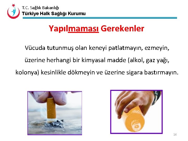 T. C. Sağlık Bakanlığı Türkiye Halk Sağlığı Kurumu Yapılmaması Gerekenler Vücuda tutunmuş olan keneyi