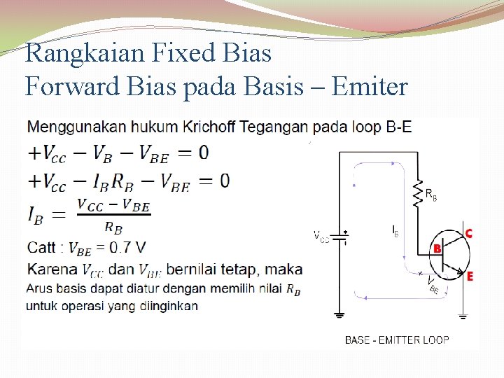 Rangkaian Fixed Bias Forward Bias pada Basis – Emiter 