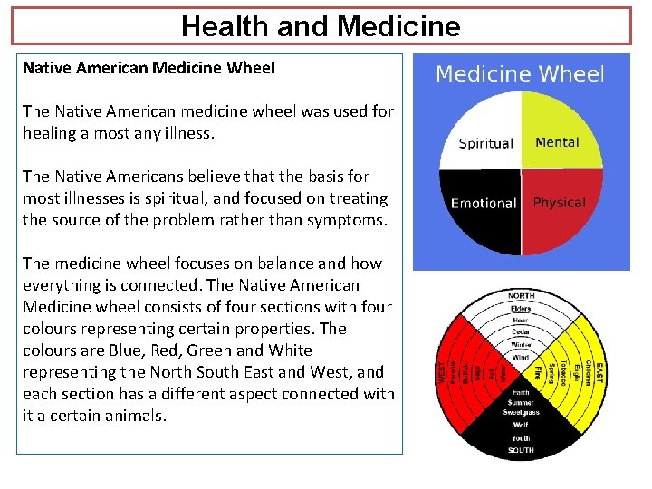 Health and Medicine Native American Medicine Wheel The Native American medicine wheel was used