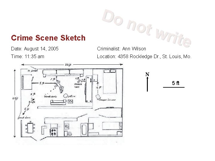 Crime Scene Sketch Do n ot w rite Date: August 14, 2005 Criminalist: Ann