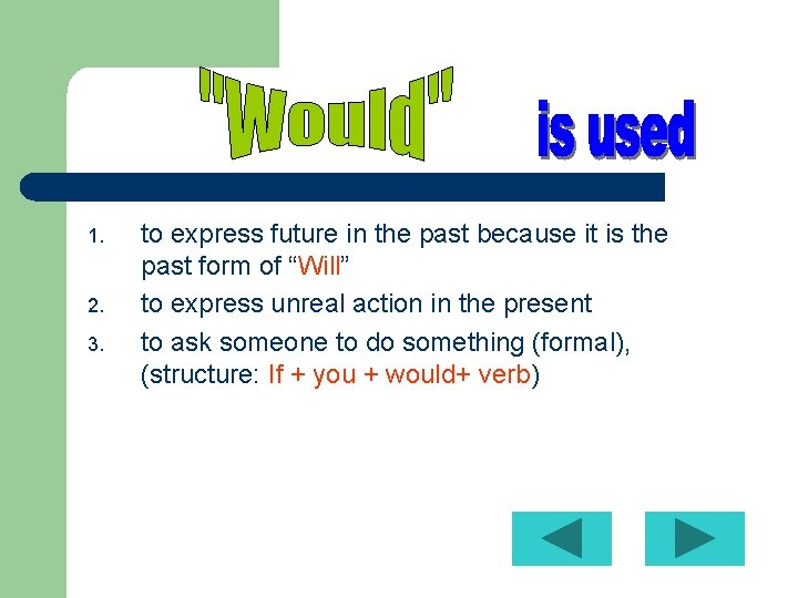 1. 2. 3. to express future in the past because it is the past